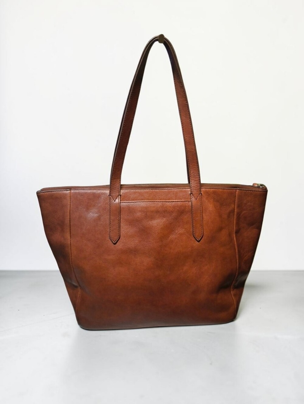 Fossil Sydney Shopper Tote Cognac Brown Leather Zip Top Carryall Pocket Organize - Picture 4 of 9